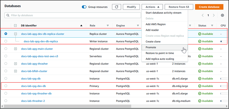 Einen Replica-Cluster auf den vollen Aurora SQL Postgre-DB-Clusterstatus heraufstufen