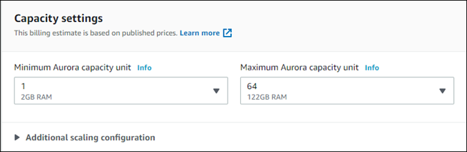 Um ein zu erstellen Serverless klonen Sie aus einem Aurora-DB-Cluster und geben Sie die Kapazität an.