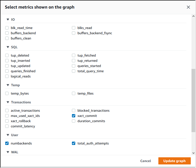 Bild des Zugriffs auf Performance Insights aus der RDS-Konsole und dem ausgewählten Aurora PostgreSQL DB-Cluster.