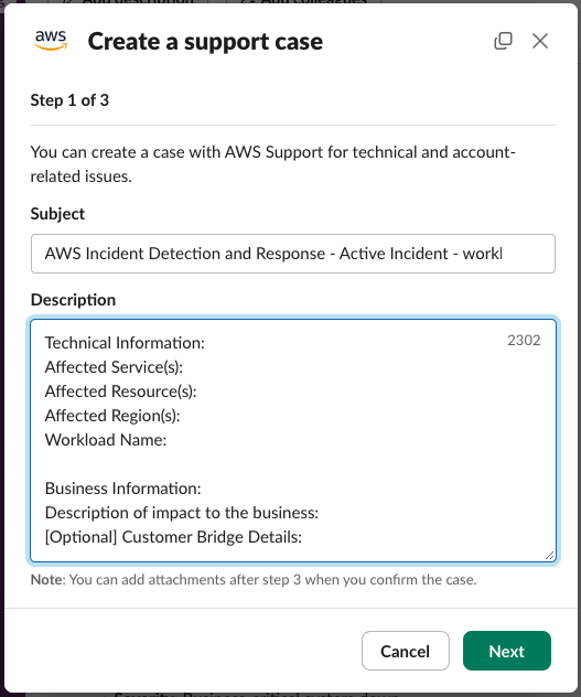 Erstellen Sie einen Support Fall.