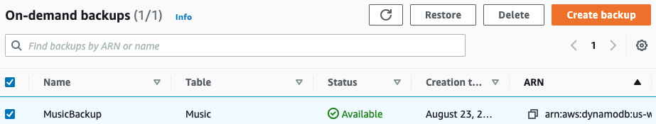 Screenshot, der den Status MusicBackup mit dem Status „verfügbar“ zeigt.