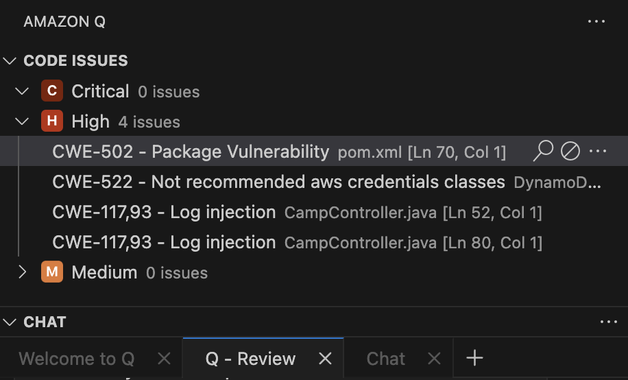 Die Registerkarte Codeprobleme in Visual Studio Code.