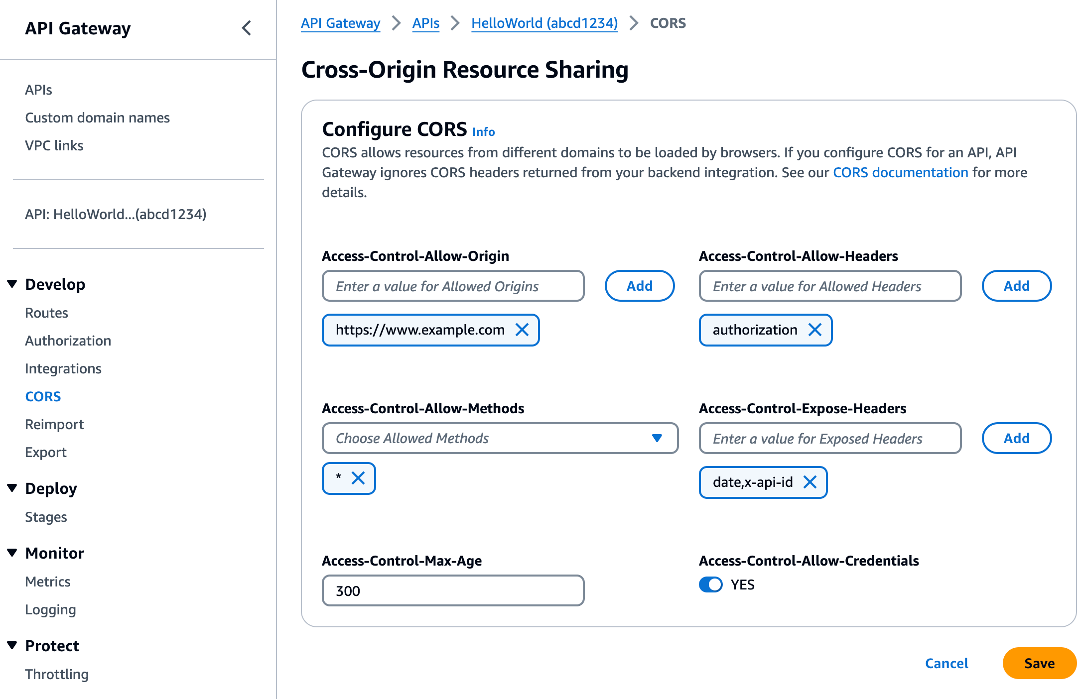 CORS-Konfiguration für HTTP-APIs