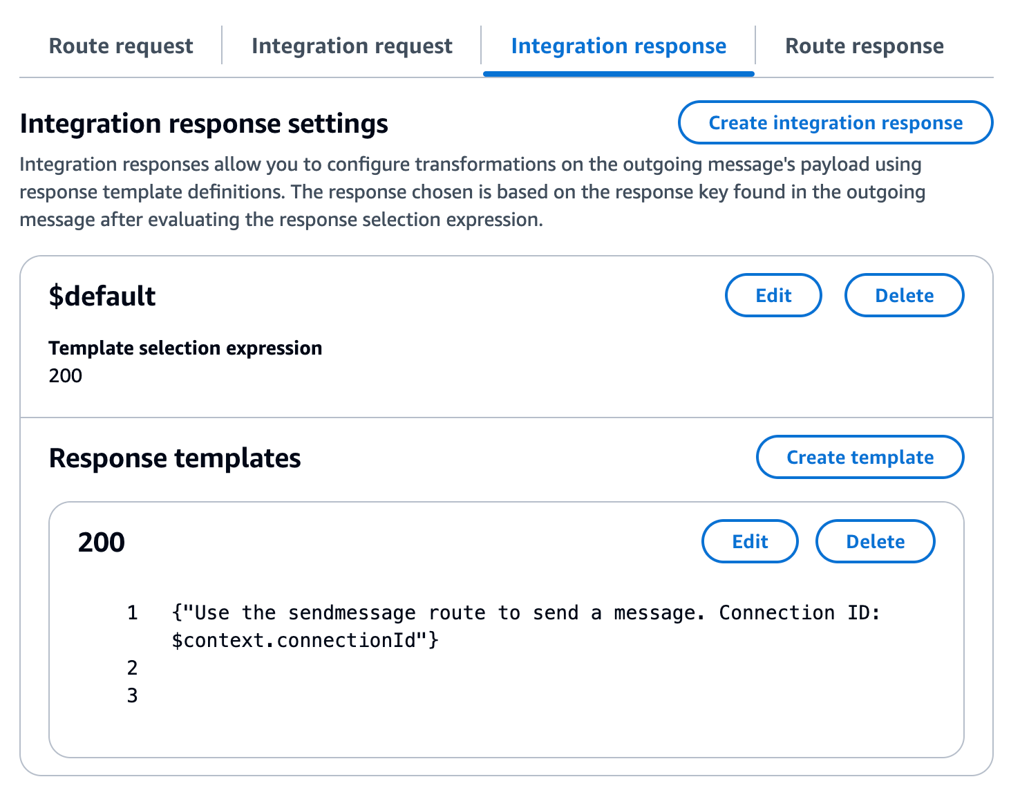 Konfigurieren der Integrationsantwort für die Scheinintegration der $default-Route