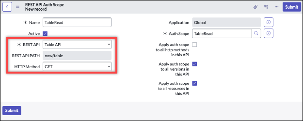 OAuth App-Konfiguration in ServiceNow.