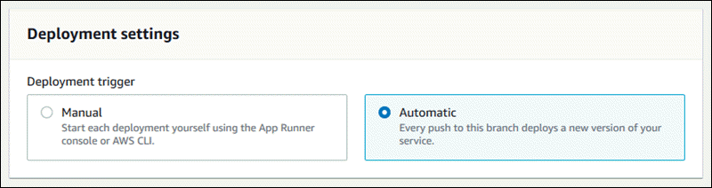 Konfiguration der App Runner-Bereitstellungsmethode