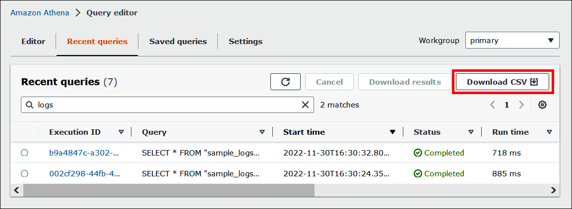 Wählen Sie CSV herunterladen aus.