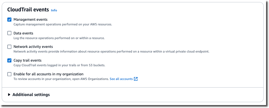 Wählen Sie CloudTrail Ereignistypen für Ihren Event-Datenspeicher aus