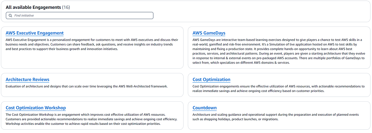 Sehen Sie sich den Katalog der Interaktionsarten in Trusted Advisor Engage an.