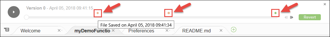 Dateispeicherungspunkte im Bereich „File Revision History“ (Datei-Revisionsverlauf)
