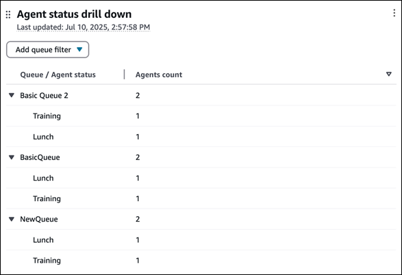 Das Drilldown-Widget zum Agentenstatus.