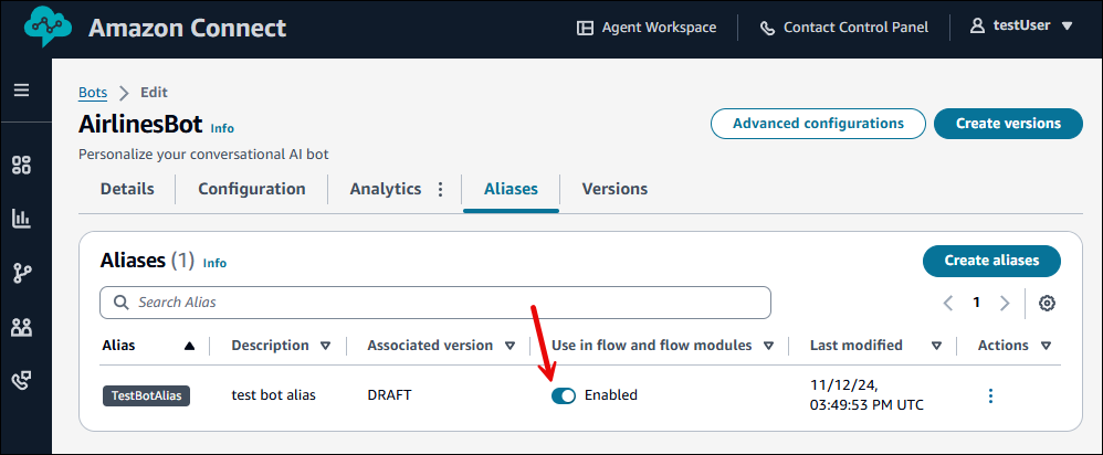 Auf der Registerkarte Aliase werden die Optionen In Flow- und Flow-Modulen verwenden umgeschaltet.