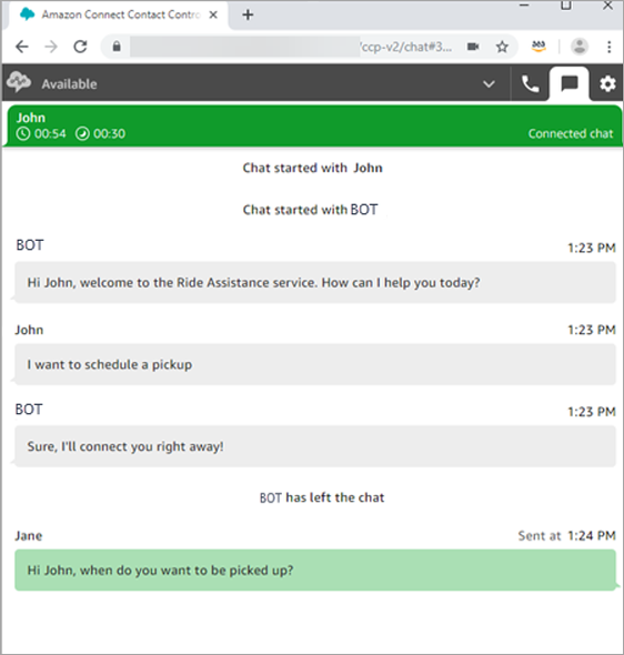 Der CCP, ein Connect-Chat, das Protokoll zwischen Kunde und Bot.