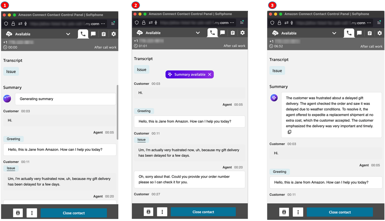 Das Contact Control Panel zeigt während After Contact Work (ACW) eine generative, KI-gestützte Zusammenfassung nach dem Kontakt.