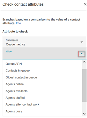 Abschnitt „Zu überprüfendes Attribut“, Dropdown-Liste der verfügbaren Metriken.