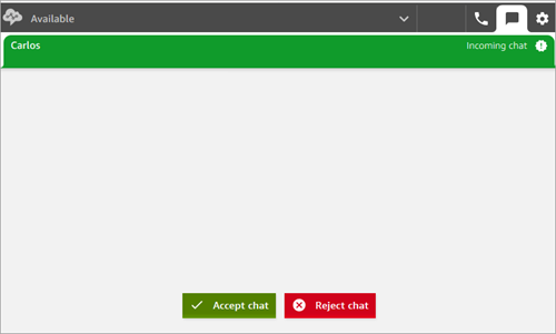 Der CCP, die eingehende Chat-Benachrichtigung, die Schaltfläche „Chat annehmen“.