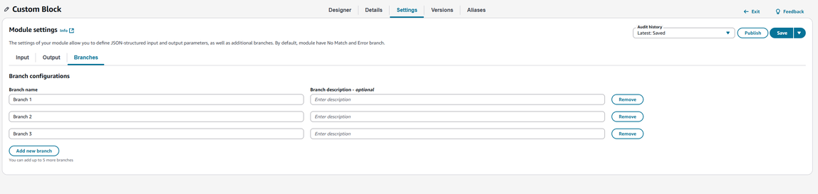 Konfiguration benutzerdefinierter Zweige für Module.