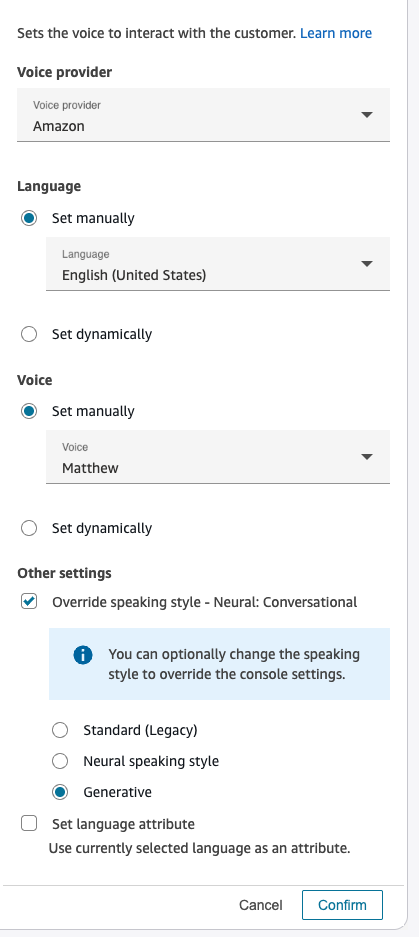 Überschreiben Sie den auf Generativ eingestellten Sprechstil