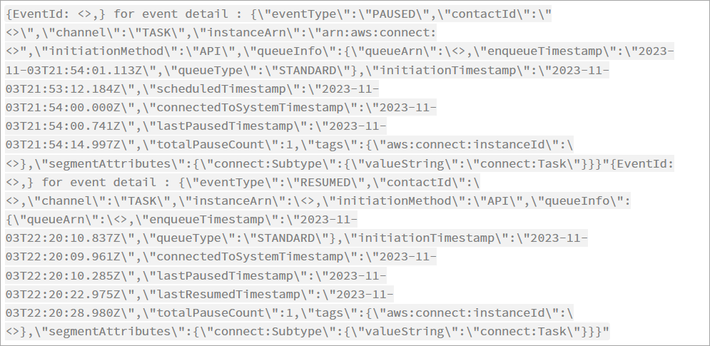 Ein Ereignis mit dem Status PAUSED im Kontaktereignisstream.