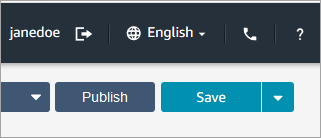 Die Schaltflächen Veröffentlichen und Speichern im Flow-Designer.