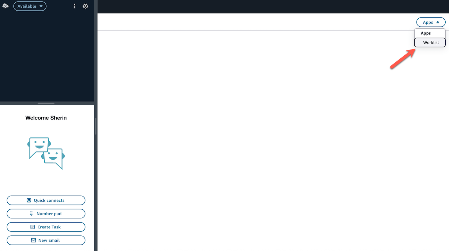 Worklist-App im Arbeitsbereich für Agenten.