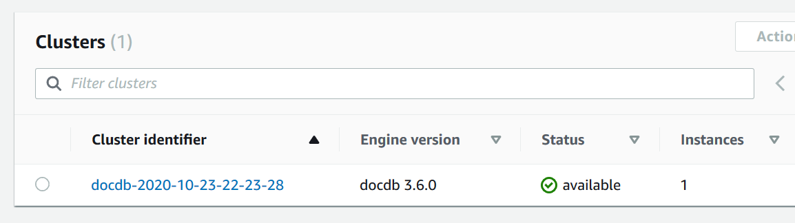 Die Cluster-Instance zeigt den verfügbaren Status an.
