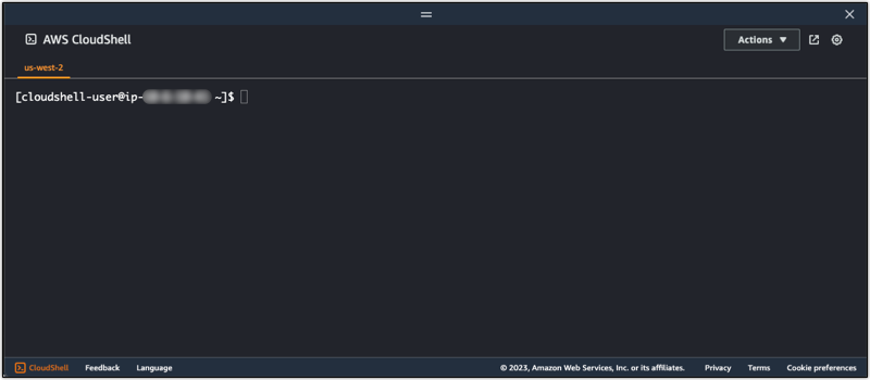 AWS CloudShell Terminal-Schnittstelle.
