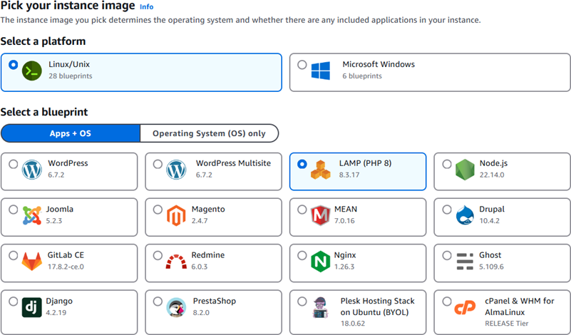 Starten und Konfigurieren einer LAMP-Instanz in Lightsail.