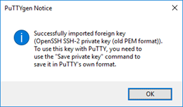 PuTTY Key Generator-Hinweis.