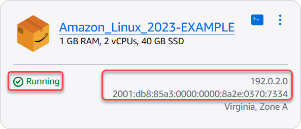 Der Status und die öffentliche IP-Adresse einer Instance