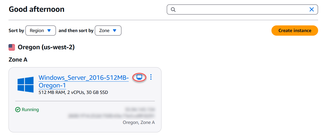 Starten und Konfigurieren einer Windows Server 2016-Instanz in Lightsail.
