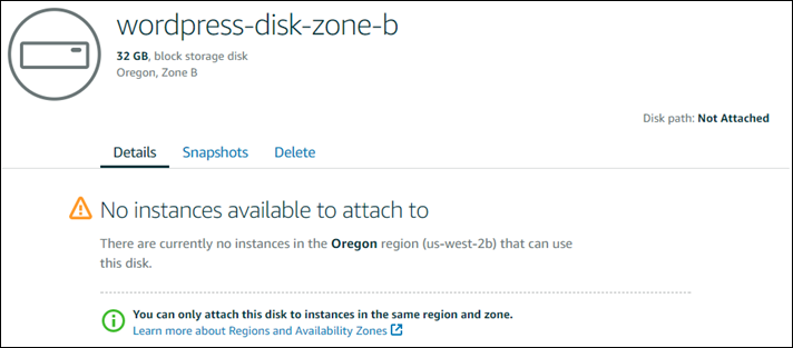 Der Blockspeicherdatenträger kann nicht angefügt werden, da er sich in der falschen Availability Zone befindet