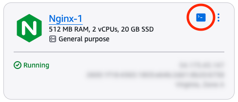 SSH-Schnellverbindung auf der Lightsail-Startseite.