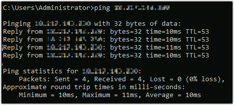 Erfolgreicher IPv4 Ping-Befehl.