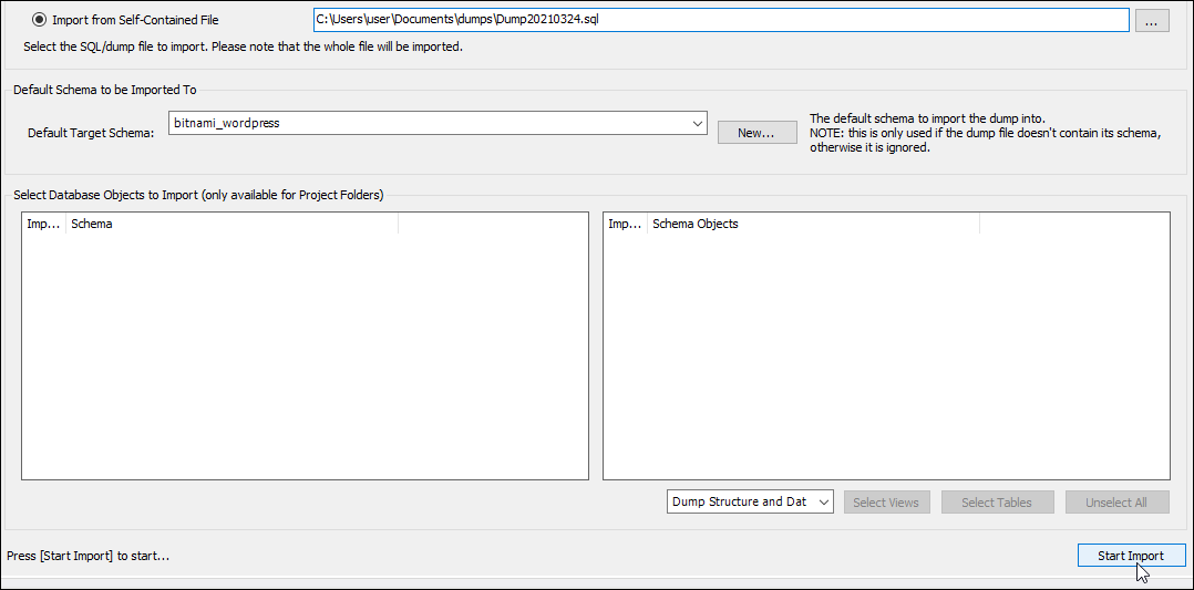 Importieren von MySQL-Workbench starten