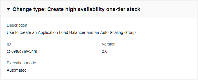 Änderung type details for creating a high availability one-tier stack with Application Load Balancer.