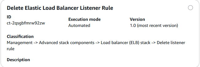 Screenshot des Änderungstyps „ELB-Listener-Regel löschen“ in der AMS-Konsole