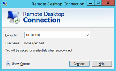 Remote Desktop Connection window with IP address field and Connect button.