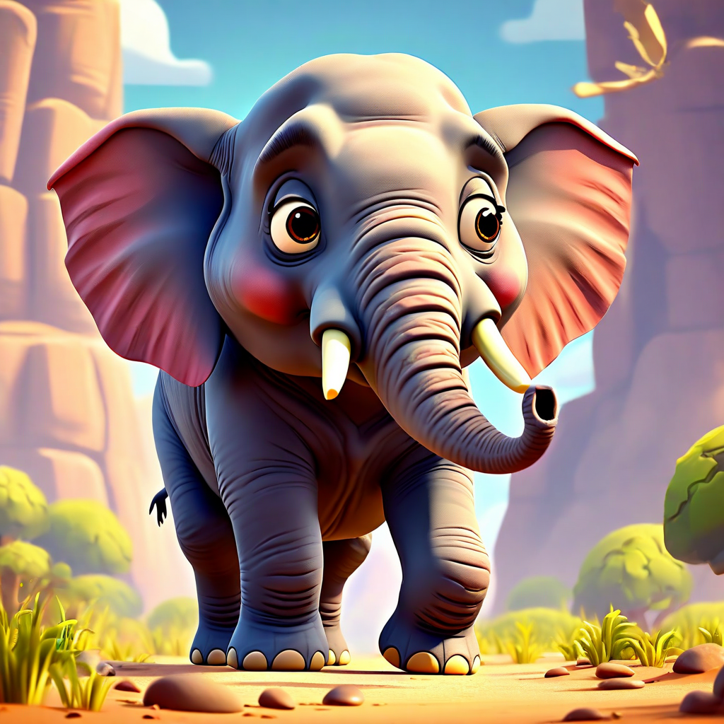 Das Bild zeigt einen Elefanten im 3D-Animationsfamilienfilmstil.