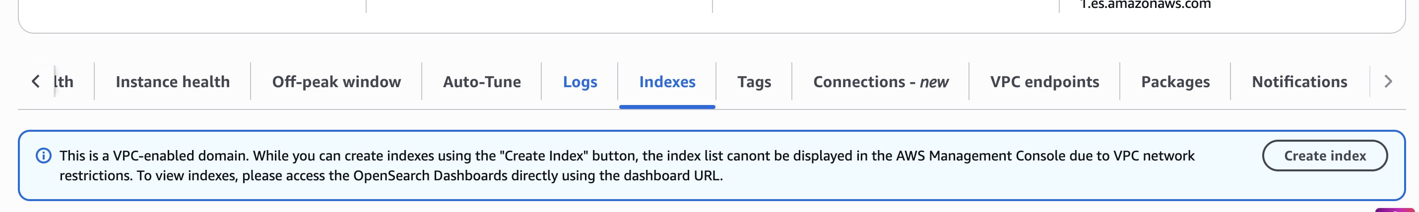 Die Registerkarte „Indizes“ zeigt nach der Autorisierung ein Informationsbanner und die Schaltfläche „Index erstellen“.