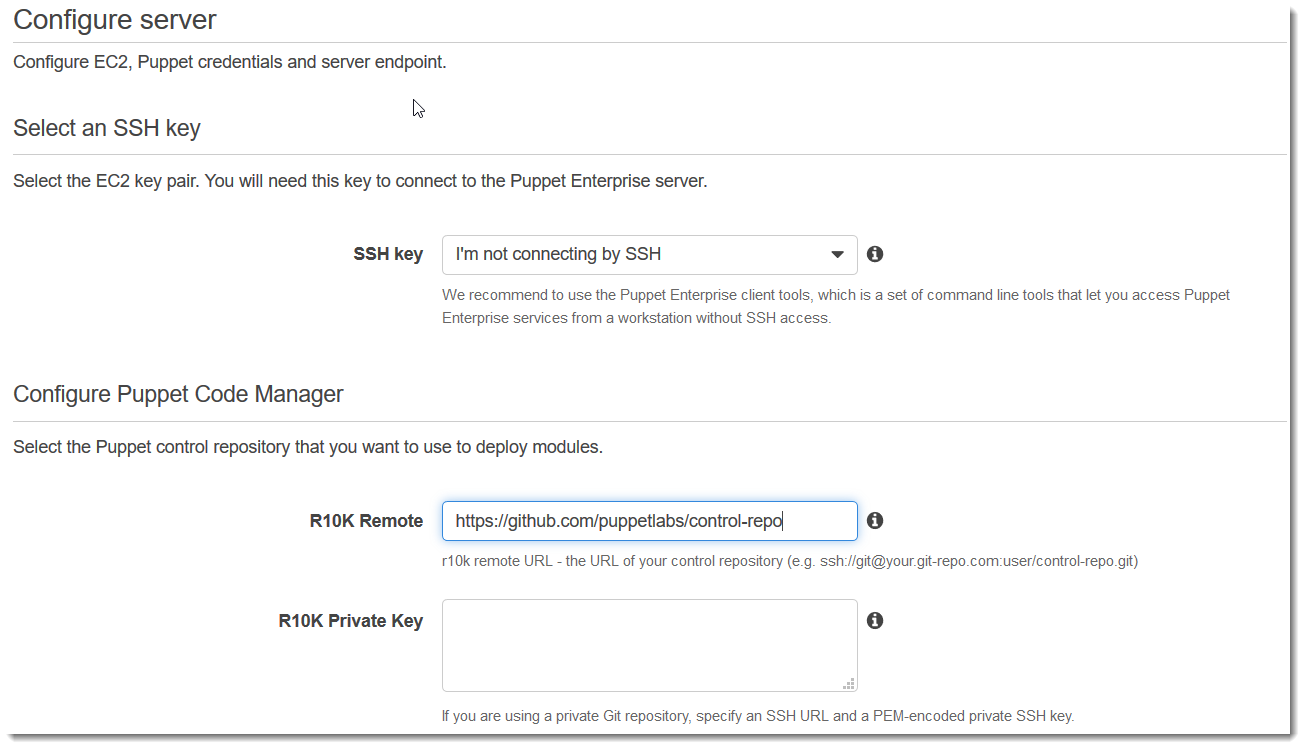 Seite „Configure server (Server konfigurieren)“