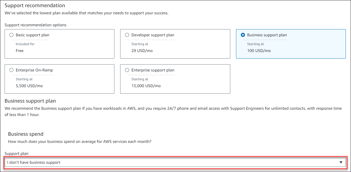 Wählen Sie einen Supportplan