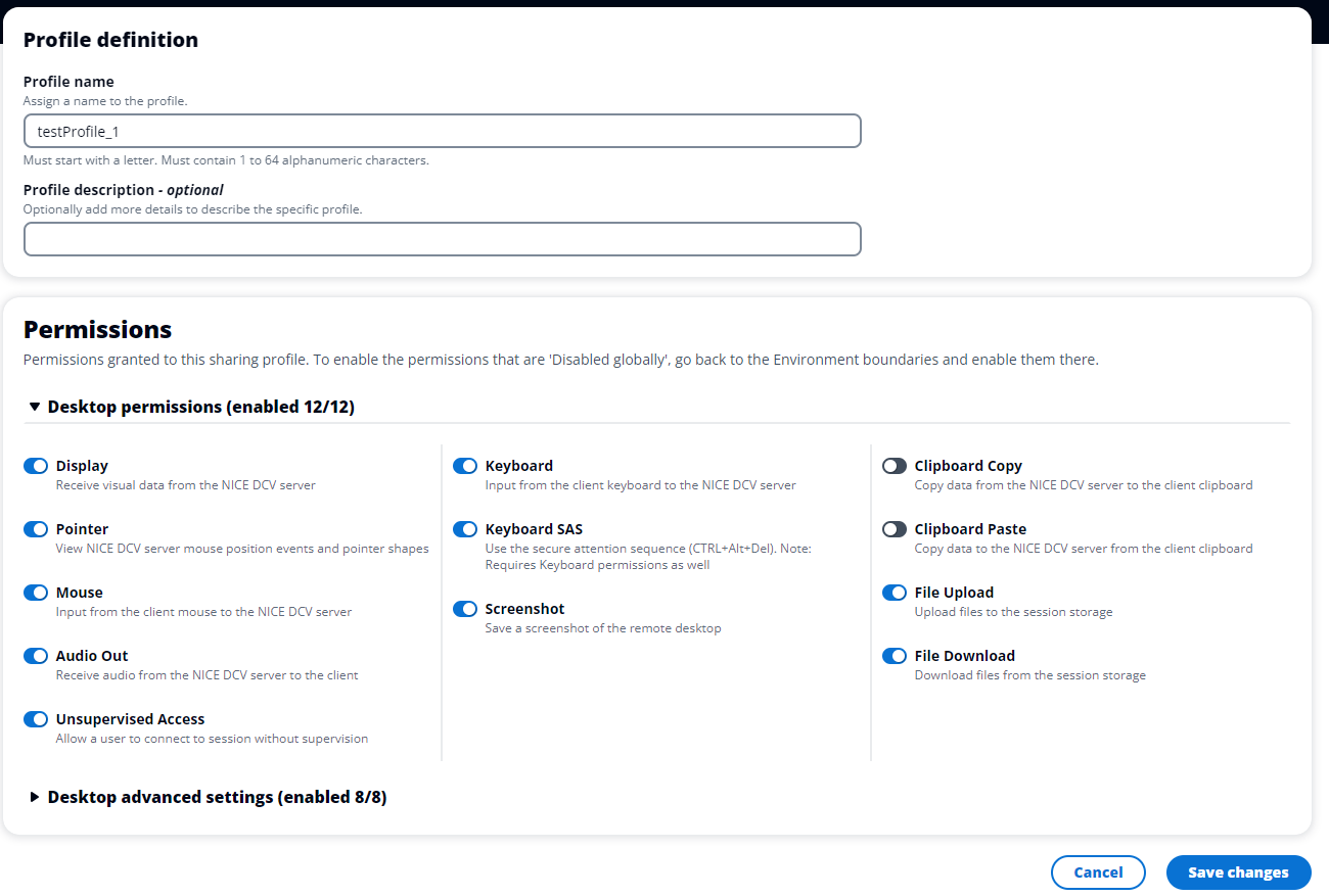 Profildefinition und Berechtigungen für TestProfile_1