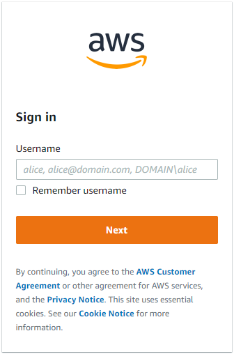 AWS IAM Identity Center Anmeldeseite.