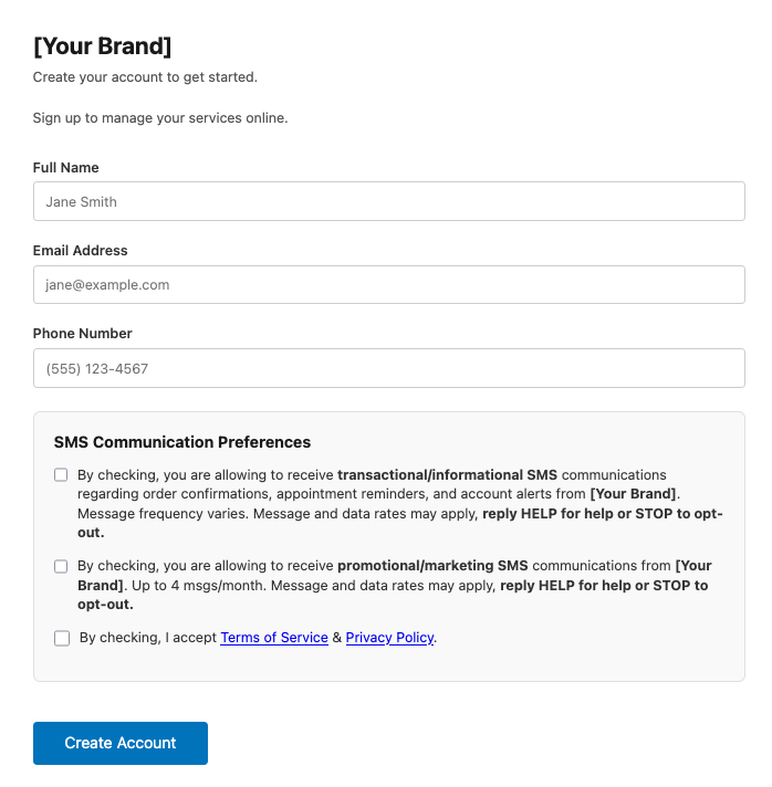 Beispiel für ein Opt-In-Formular für gemischte Anwendungsfälle