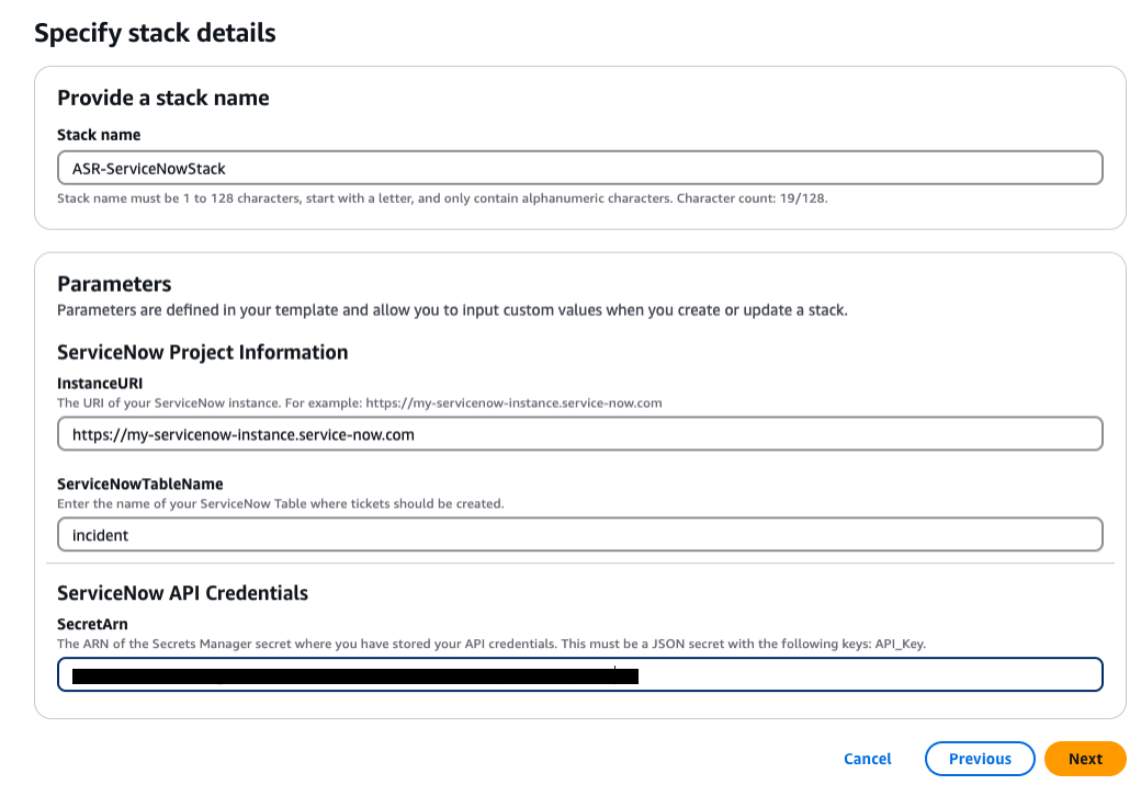 Stack zur Ticketsystemintegration: Servicenow