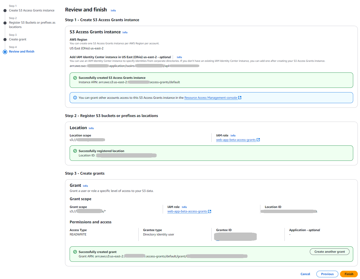 Bildschirm mit dem Dialogfeld „Überprüfen und beenden“ mit Beispielwerten.