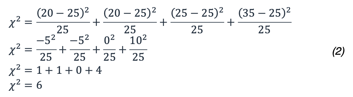 Formeln für E ii, O und X 2 verwenden unser Beispiel, was zu einer Antwort von 6 führt.