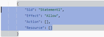 Captura de pantalla del editor de políticas de JSON en la consola de IAM.