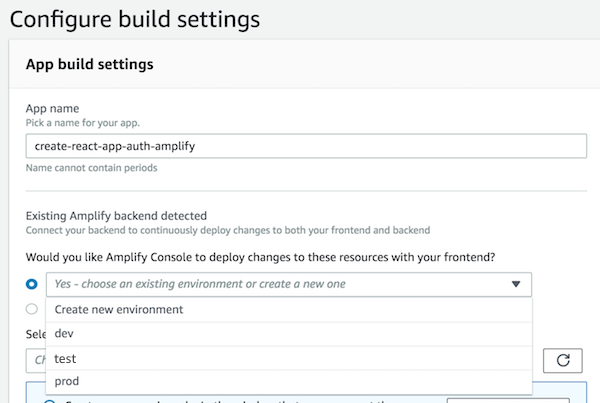 La página Hacer ajustes en la configuración de compilación con una lista de los backends existentes.
